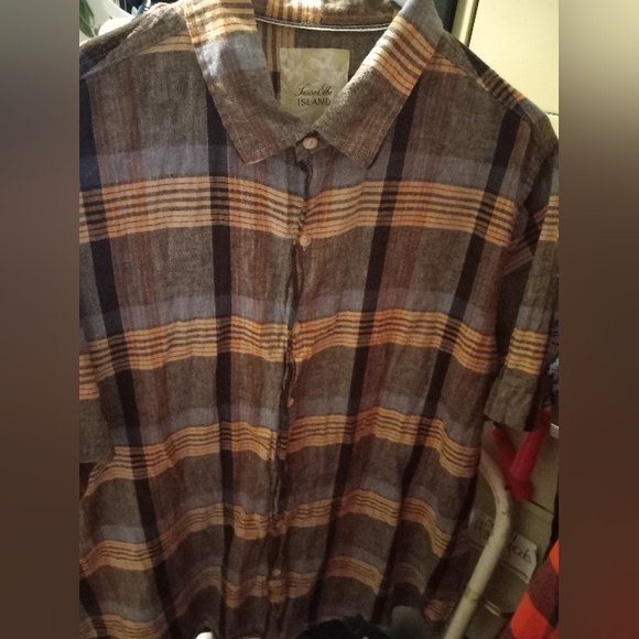 Tasso Elba Island Plaid 55% Linen Blend Business Casual Shirt Western XL Brown - Picture 15 of 15